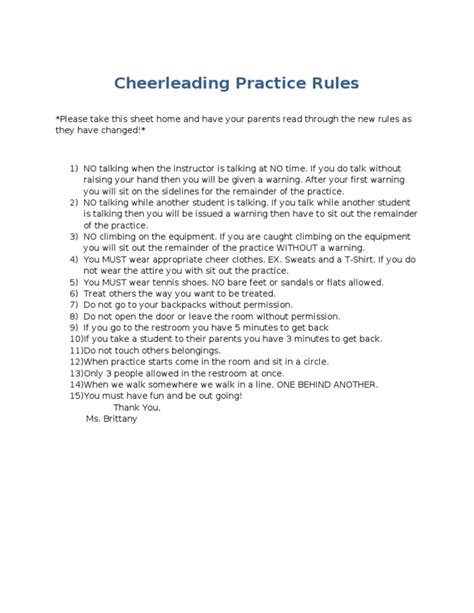 Cheerleading Practice Rules