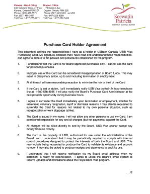 Fillable Online Purchase Card Holder Agreement Kpdsb On Ca Fax Email