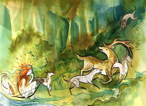 Artemis And Actaeon Myth Watercolour Illustration 85x11 Etsy