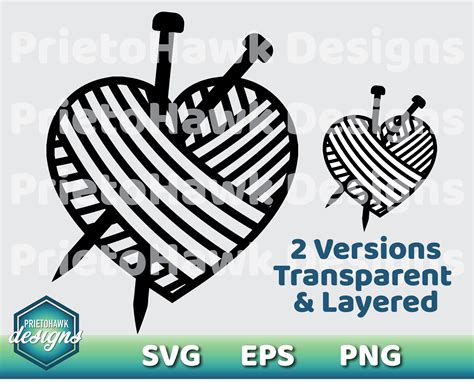 Knitting Needles Yarn Heart Svg Vector Cutting File Etsy