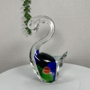 Formia Vetri Di Murano Glass Swan Italy Clear Green Blue Original