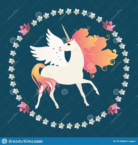 Winged Unicorn And Stars Seamless Pattern Silhouette Of A Flying