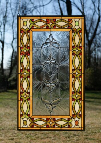 W X H Handcrafted Jeweled Stained Glass Window Panel Ebay