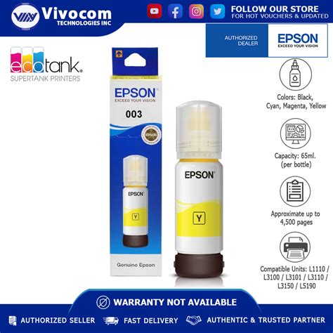 Epson 003 Original Ink Bottle C13t00v For Epson L3110 L3150 Yellow