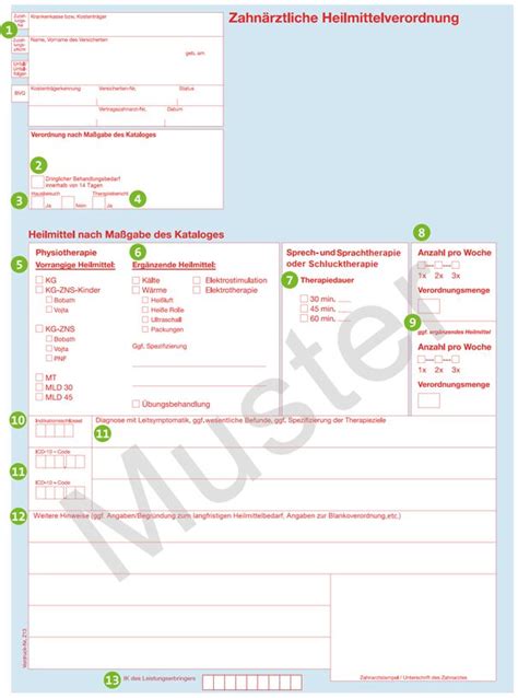 Vordruck Zahn Rztliche Heilmittelverordnung Und Ausf Llhinweise