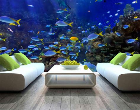 Fishes in blue underwater coral reef 3D / 5D / 8D wall murals / custom ...