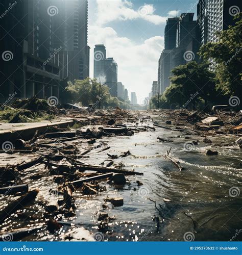 A Flooded City Street or the Aftermath of the Flood Stock Illustration ...