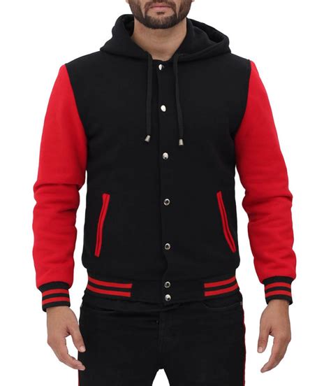 Men's Salerno Red and Black Hoodie Varsity Jacket - Jackets Masters