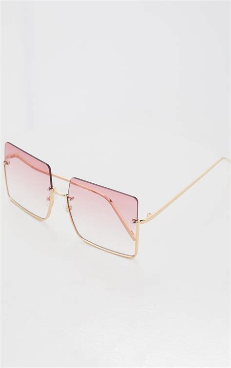 Pink Faded Lens Square Frameless Sunglasses Prettylittlething Usa