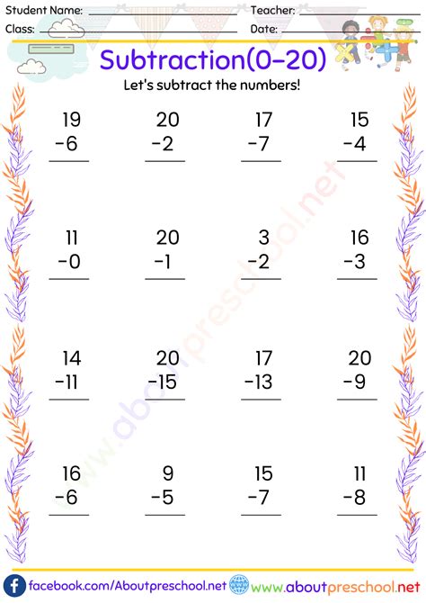 Subtraction Worksheets For Grade About Preschool