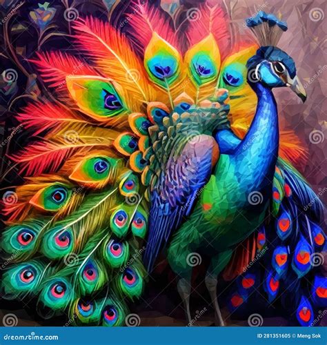 A Painting Of A Peacock With Colorful Feathers Beautiful Picture Of