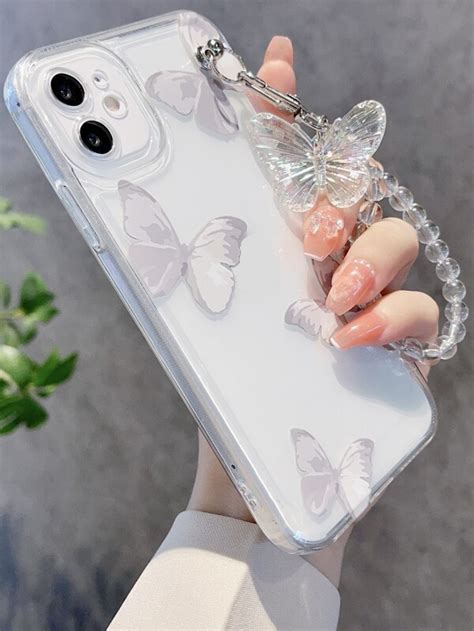 Butterfly Print Clear Phone Case With Lanyard Shein Usa