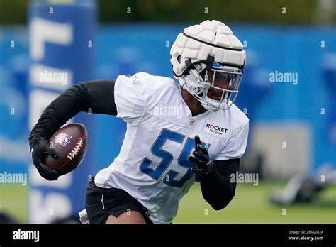 Detroit Lions Linebacker Derrick Barnes Runs During A Drill At The