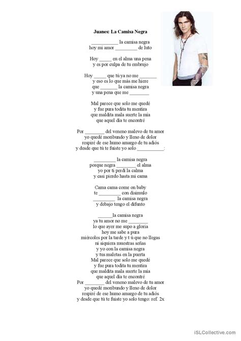 Cancion Juanes La Camisa Negra Acti Espa Ol Ele Hojas De Trabajo Pdf