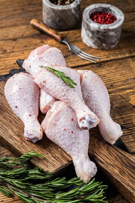 Fresh Chicken Drumsticks Legs With Skin Raw Poultry Meat Wooden