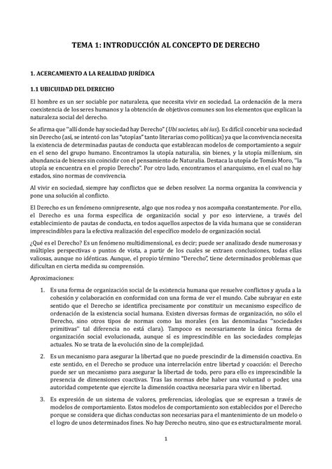 Tema 1 Aproximación al concepto de Derecho TEMA 1 INTRODUCCIÓN AL