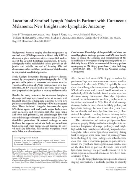 Pdf Sentinel Lymph Node Biopsy Correctly Predicts Regional Lymph Node