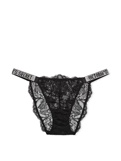 Işıltılı Askılı Dantelli Bikini Külot Siyah Victoria s Secret