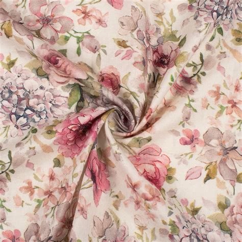 Taffy Pink And Cream Floral Digital Print Cotton Cambric Fabric Fabcurate