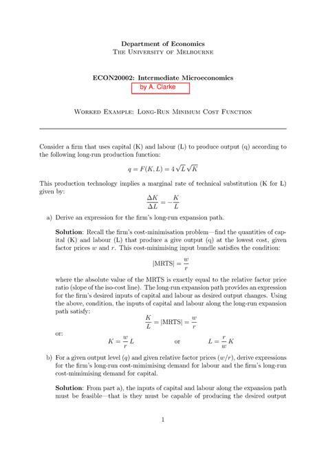 LR Cost Solved Problem By Andrew Clarke Department Of Economics The