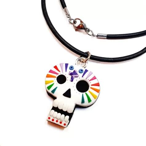 Collar Calavera Catrina Mexicana De Colores Diseño Fimofemi