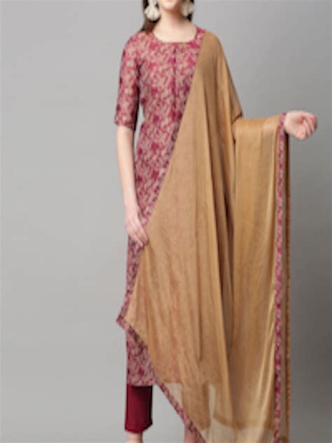 Buy KALINI Floral Printed Round Neck Straight Kurta With Trousers