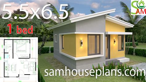 Small House design 5.5x6.5 with One Bedroom Shed roof - SamHousePlans