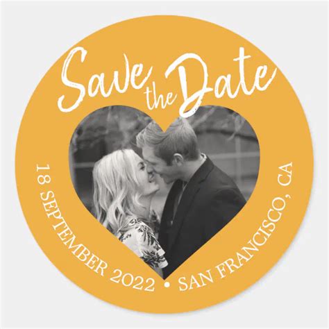 Save The Date Heart Photo Mellow Yellow Classic Round Sticker Zazzle