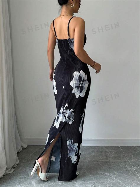 Shein Aloruh Vestido Sin Mangas Con Estampado Floral Y Detalles