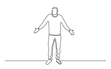 Continuous Line Drawing Standing Man Showing His Hands Stock Vector By