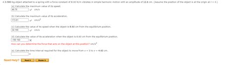 Solved A Kg Object Attached To A Spring With A Force Chegg