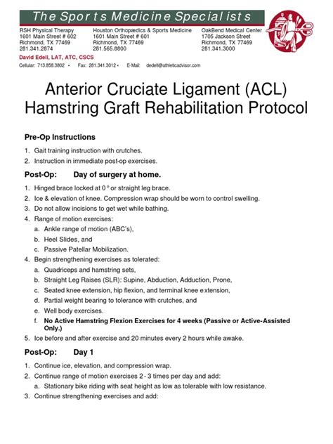 Anterior Cruciate Ligament Acl Hamstring Graft Rehabilitation Protocol Anatomical Terms Of