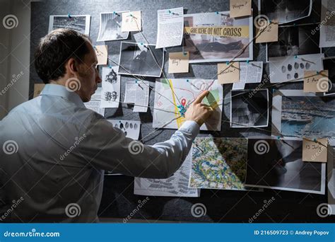 Policeman Searching Crime Investigation Board Stock Image - Image of ...