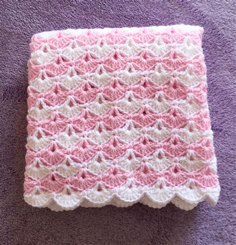 Crochet Baby Blanket Pink And White Other Colors Available Etsy Baby