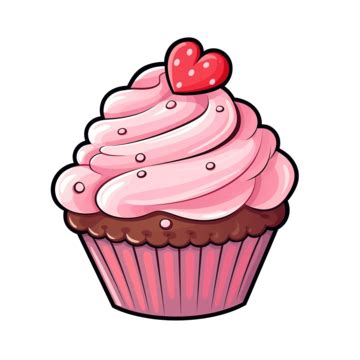 Valentine Cute Pink Cupcake Drawing Sticker, Love Balloon, Heart ...