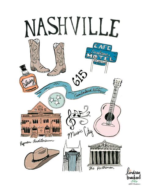 Nashville Art, Nashville Art Print, Nashville Poster, Nashville Illustration, Nashville Map ...