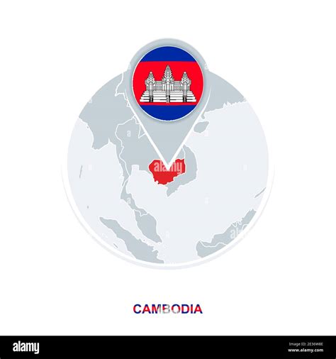 Cambodia map and flag, vector map icon with highlighted Cambodia Stock ...