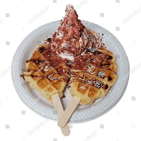 Croissant Waffle Or Croffle With Soft Serve Vanilla Ice Cream Chocolate Sauce And Sprinkle