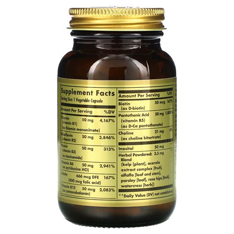 Solgar B Complex 50 100 Vegetable Capsules