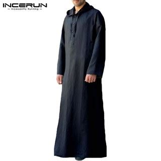 INCERUN Men Casual Hooded Solid Color Loose Long Sleeve Muslim Jubah