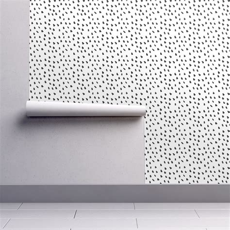 Painted Black Dots on White wallpaper - weegallery - Spoonflower