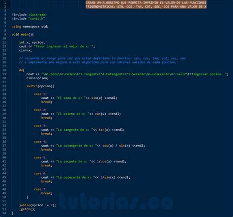 Tutorias Co Sentencia Case Visual C Funciones Trigonometricas