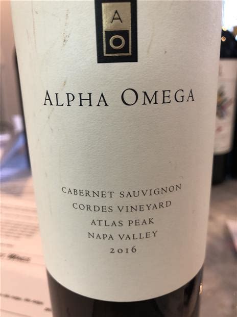 2016 Alpha Omega Cabernet Sauvignon Cordes Vineyard Usa California