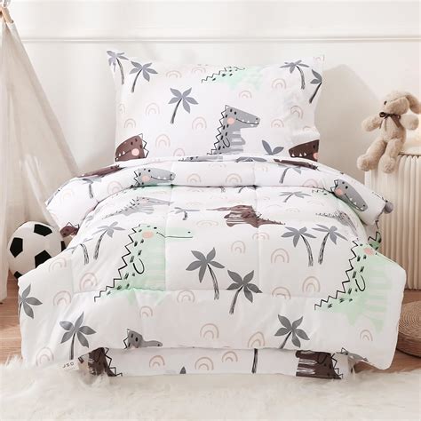 JSD Juego de ropa de cama de dinosaurio de 4 piezas juego de edredón