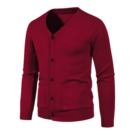 Mens Cardigan Coats Long Sleeve Winter Fall Button Solid V Neck Slim Fit Warm Sweater Casual