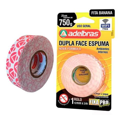 Fita Banana Dupla Face Espuma Fixa Pro 12mm X 2m Adelbras Fita