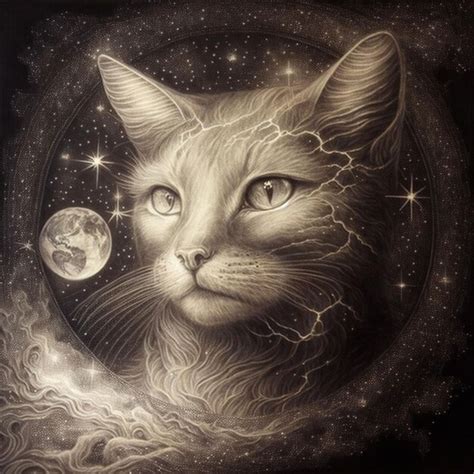 Premium AI Image | A painting of a cat with the moon in the background.