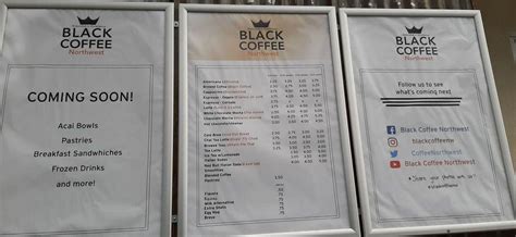 Menu at Black Coffee Northwest Café cafe Shoreline