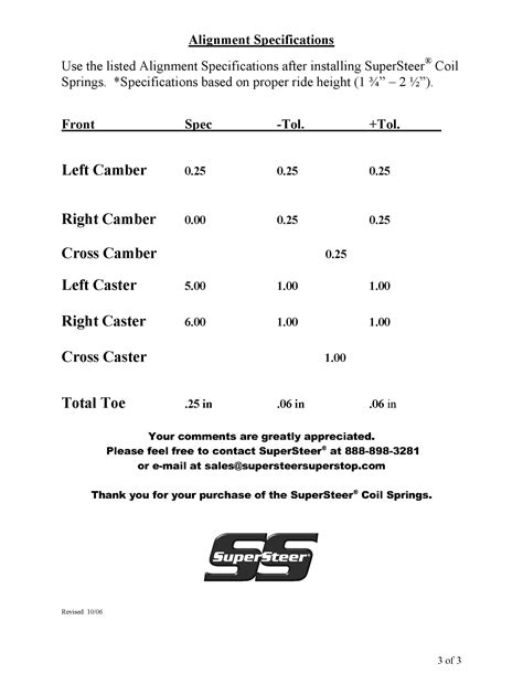 SuperSteer Coil Spring Installation Instructions (Alignment Specs ...