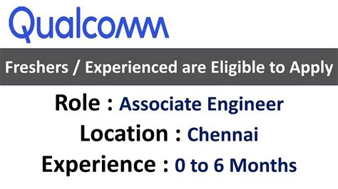 Qualcomm Hiring Associate Engineer In Chennai Freshers Experienced Are Eligible To Apply